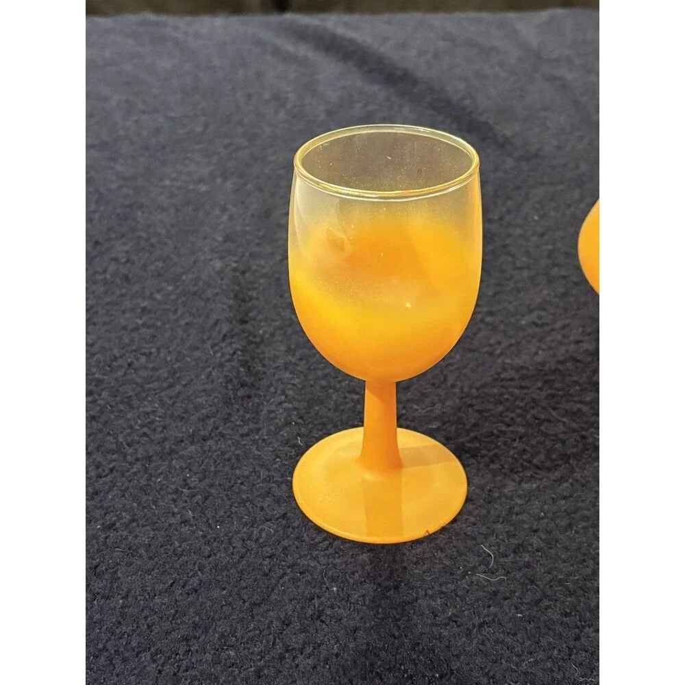 Vintage Blendo Frosted Amber Orange Decanter & 4 Cordial Glasses MCM Bar Set